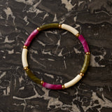 Bracelet Marza – Ecru, fuchsia & olive