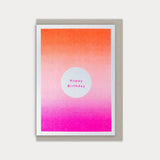 Carte d'anniversaire en risographie – Orange & Rose fluo - Pigments